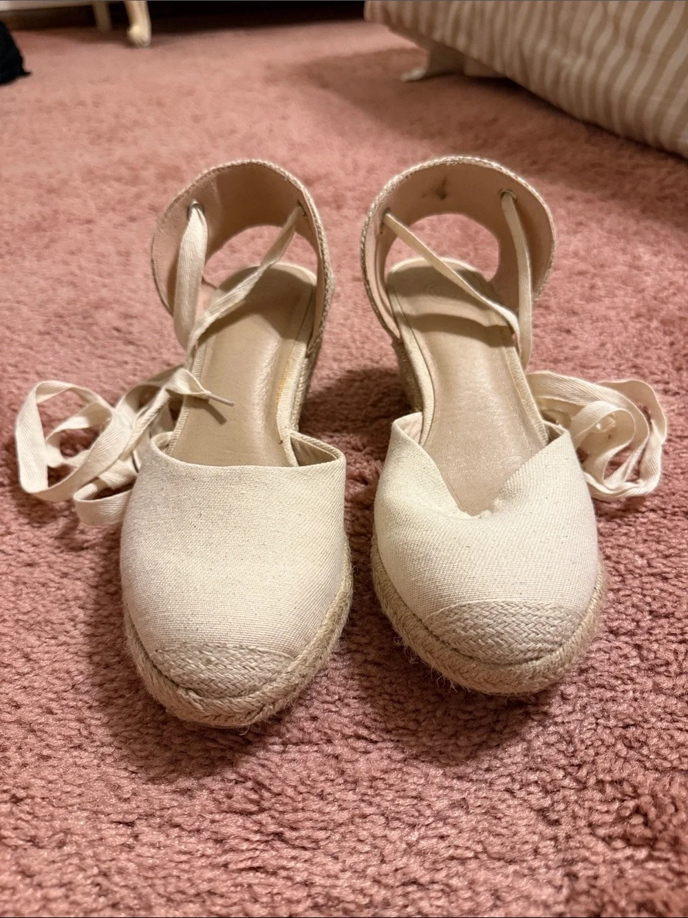 Urban Outfitters Cream Canvas Espadrille Tie Flats